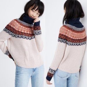 Madewell Brookdale Fair Isle Cotton Alpaca Blend Turtleneck Winter Sweater SizeM